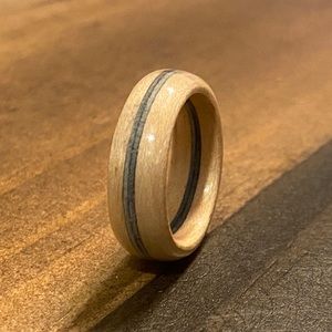 Hand Made Maple Ring with a Blue Dyed Wood Strip